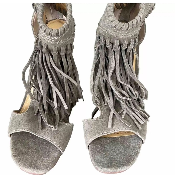 Chinese Laundry Gray Boho Fringe Strappy Sandals Shoe Womens Zipper Size 9 - Picture 5 of 11
